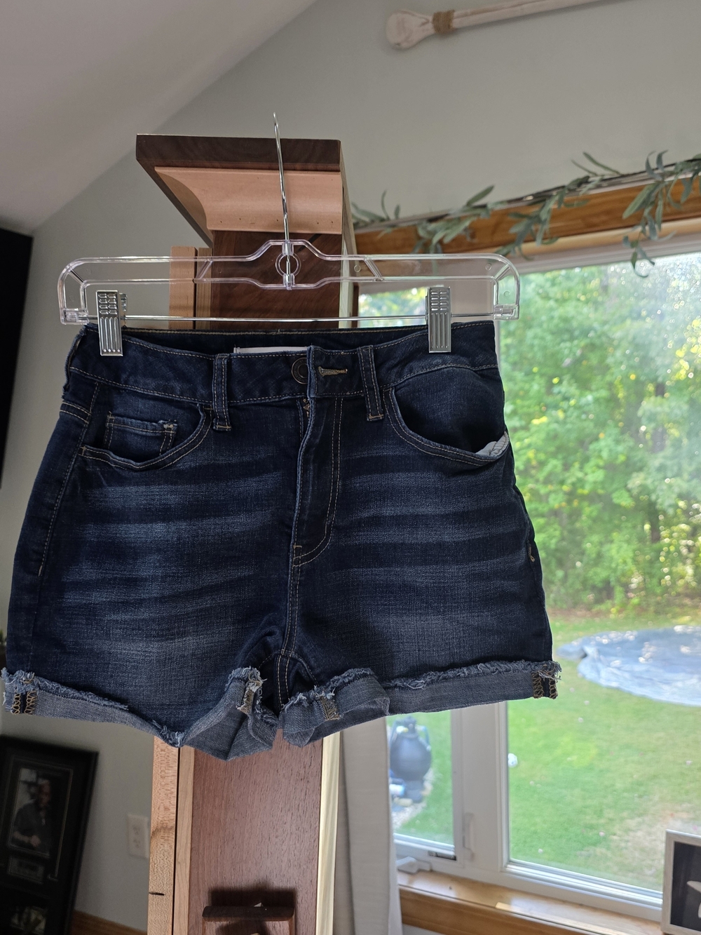 SO Dark Blue Distressed Jean Shorts with Rolled Frayed Hem